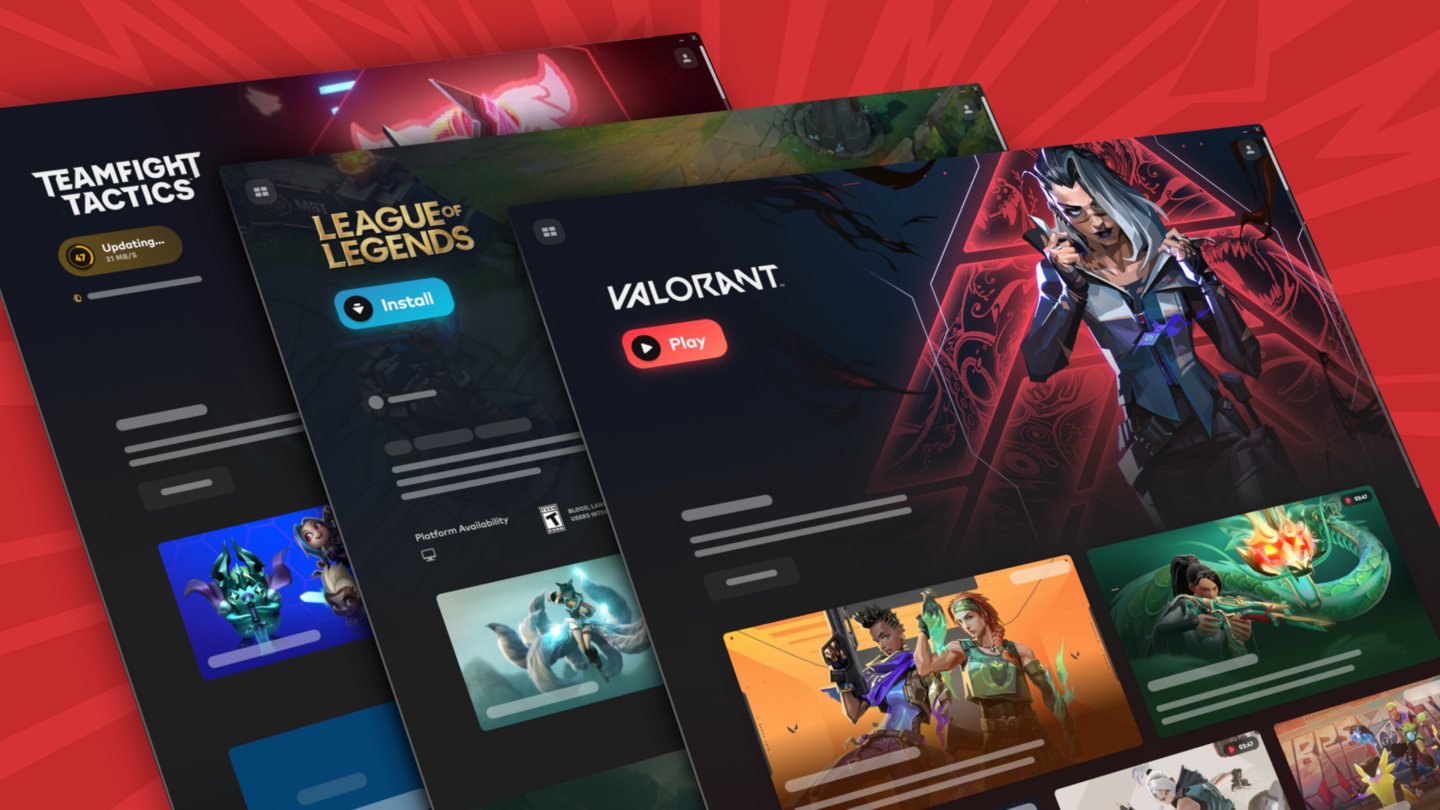 LoL、VALORANT、TFTが並ぶRiot ClientのGame Hub画面